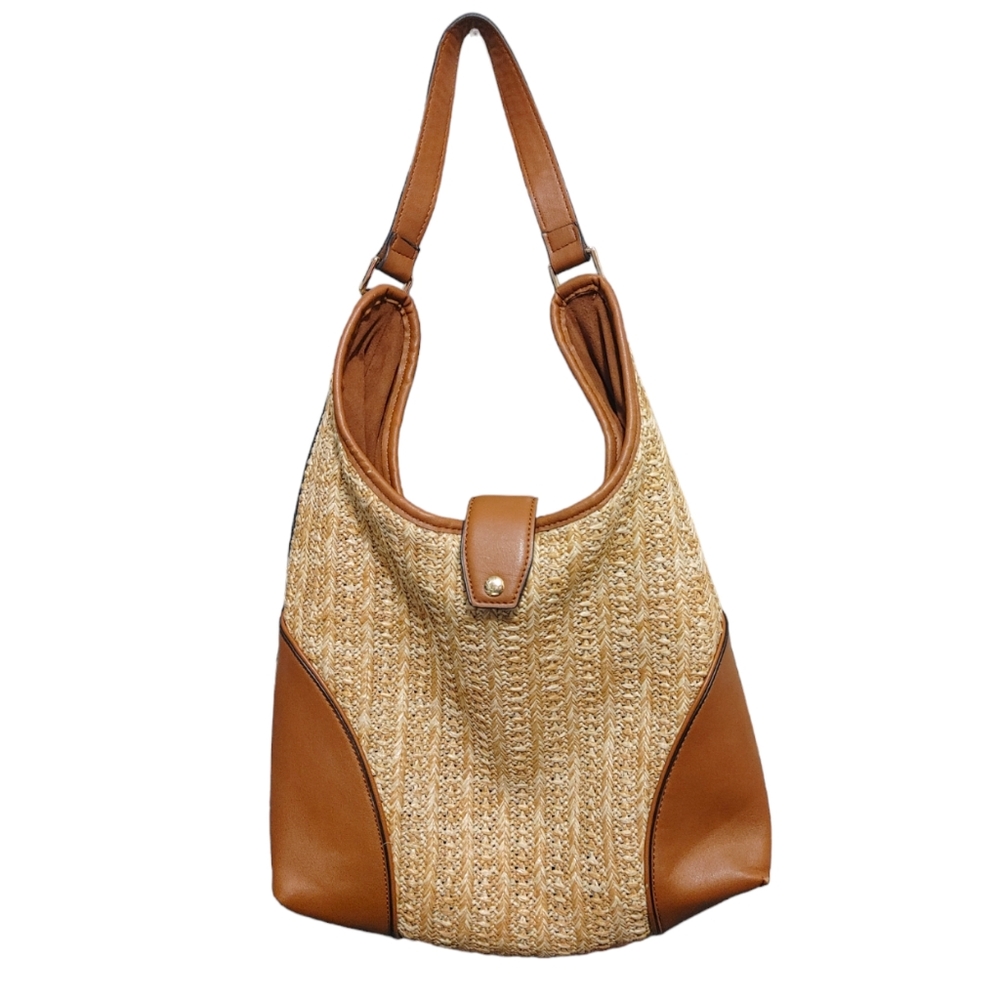Steve Madden Wicker Beige Brown Faux Leather Hobo Shoulder Bag Handbag Purse - Picture 8 of 8